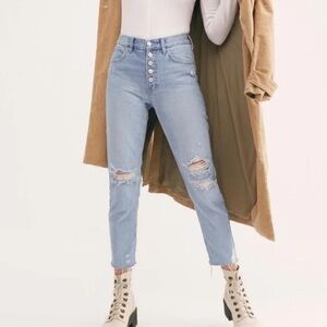 Free People Blossom Rigid High Rise Jeans Women’s Light Wash Distressed Size 25